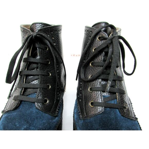 Satori men\'s size US 11-12 EU 45 leather ankle boots wing tip blue and black main image 10